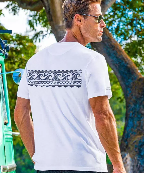 T-Shirts>Crazy Shirts Tribal Wave Band - White Short Sleeve Pima T-Shirt