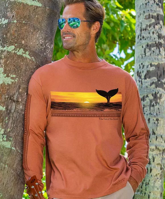 T-Shirts>Crazy Shirts Tribal Whale Band - Chile Dyed Long Sleeve Crewneck T-Shirt