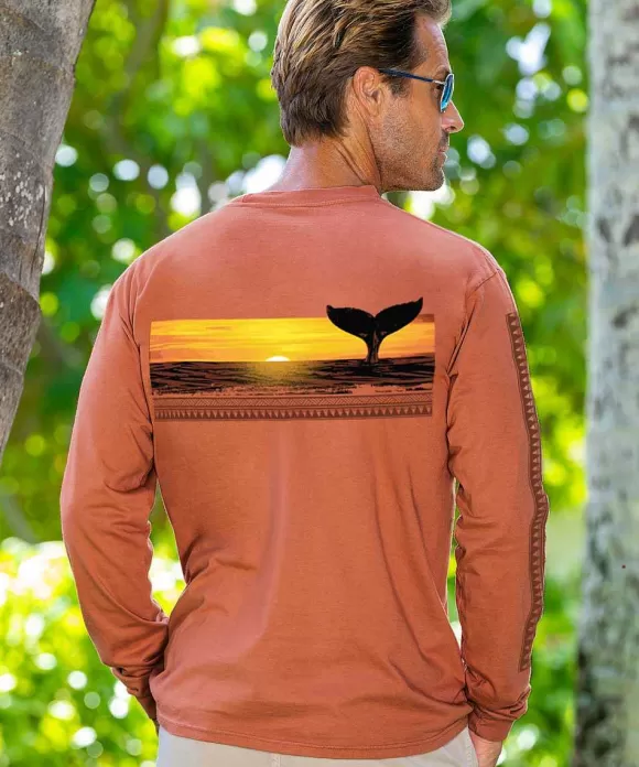 T-Shirts>Crazy Shirts Tribal Whale Band - Chile Dyed Long Sleeve Crewneck T-Shirt