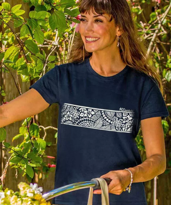 T-Shirts>Crazy Shirts Tropical Tribal Band - Navy Short Sleeve Crewneck T-Shirt