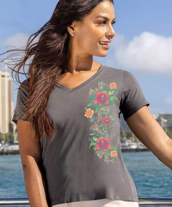 T-Shirts>Crazy Shirts Turtle Dream - Graphite Short Sleeve Pima V-Neck T-Shirt