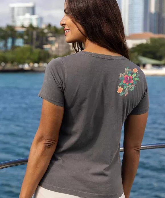 T-Shirts>Crazy Shirts Turtle Dream - Graphite Short Sleeve Pima V-Neck T-Shirt