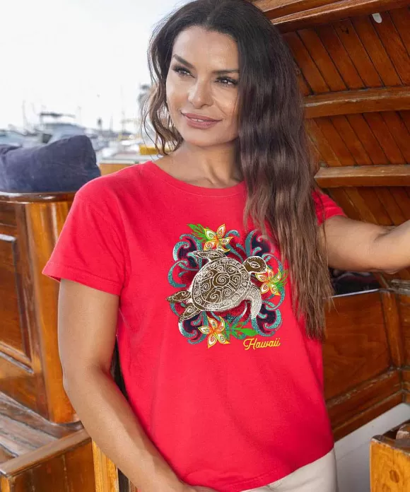 T-Shirts>Crazy Shirts Turtle Quilt - Cherry Dyed Short Sleeve Crewneck T-Shirt