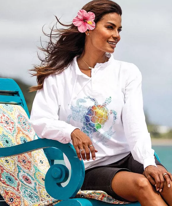 Jackets & Pullovers>Crazy Shirts Turtle Seascape - White Long Sleeve Lightweight Pullover