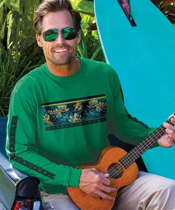 T-Shirts>Crazy Shirts Twilight In Paradise - Wintergreen Dyed Long Sleeve Crewneck T-Shirt