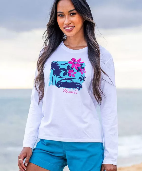 T-Shirts>Crazy Shirts Volkswagen Buggy Fun - White Long Sleeve Crewneck T-Shirt