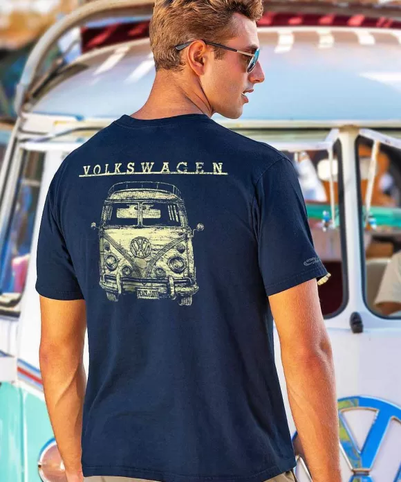 T-Shirts>Crazy Shirts Volkswagen Sketched Van - Navy Short Sleeve Crewneck T-Shirt