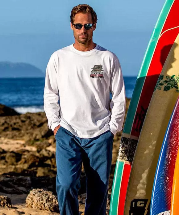T-Shirts>Crazy Shirts Volkswagen Surfmobile - White Long Sleeve Crewneck T-Shirt