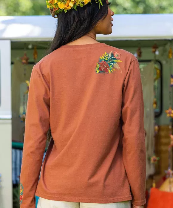 T-Shirts>Crazy Shirts Wallflower - Cinnamon Dyed Long Sleeve Crewneck T-Shirt