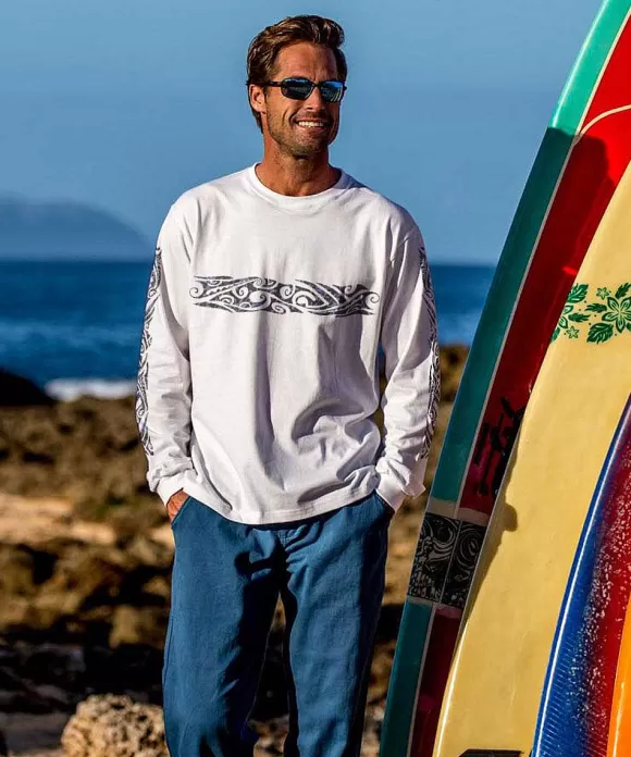 T-Shirts>Crazy Shirts Wild Batik Band - White Long Sleeve Crewneck T-Shirt