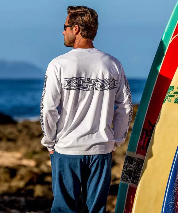 T-Shirts>Crazy Shirts Wild Batik Band - White Long Sleeve Crewneck T-Shirt