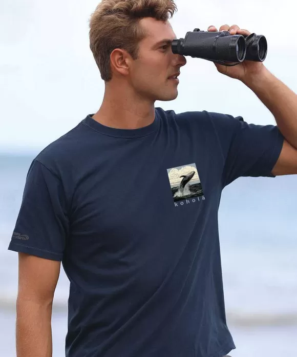 T-Shirts>Crazy Shirts Woodcut Kohola - Navy Short Sleeve Crewneck T-Shirt