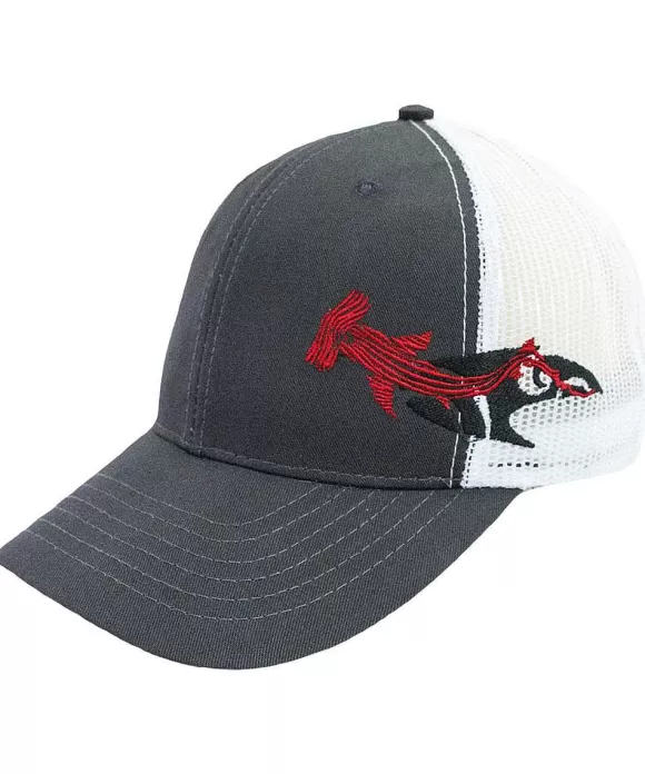 Hats>Crazy Shirts Woodcut Shark - Charcoal Trucker Hat