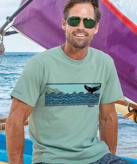 T-Shirts>Crazy Shirts Woodcut Whale Band - Seaglass Short Sleeve Crewneck T-Shirt
