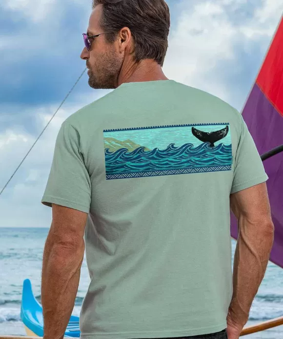T-Shirts>Crazy Shirts Woodcut Whale Band - Seaglass Short Sleeve Crewneck T-Shirt