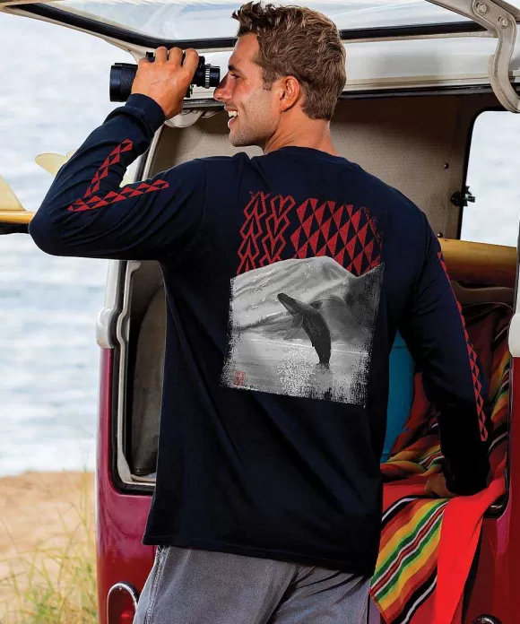 T-Shirts>Crazy Shirts Wyland® Breaching Whale - Black Long Sleeve Crewneck T-Shirt