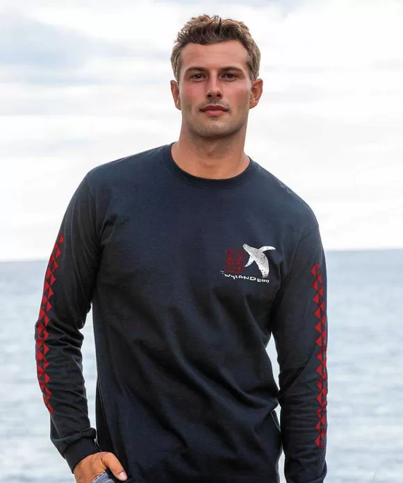 T-Shirts>Crazy Shirts Wyland® Breaching Whale - Black Long Sleeve Crewneck T-Shirt